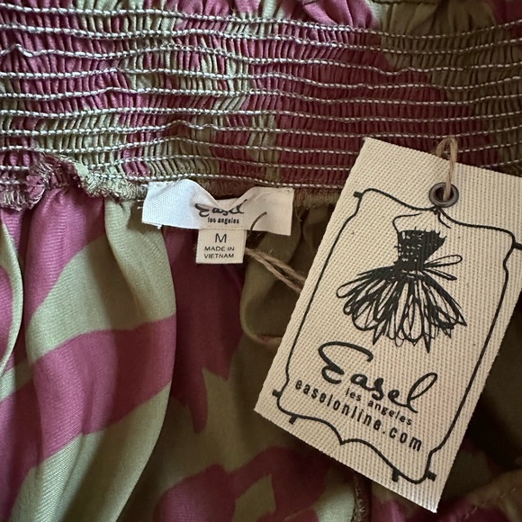 Easel Olive/Plum Print Off The Shoulder Top - Picture 6 of 7